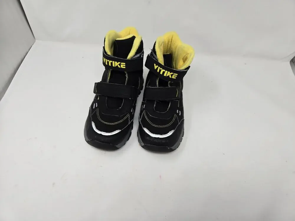VITIKE Kids Waterproof Winter Snow Boots Black Yellow Fleece Lined Ice 2.5
